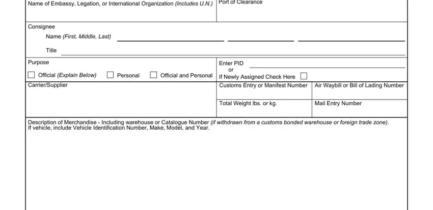 Filling in segment 5 of request customs clearance