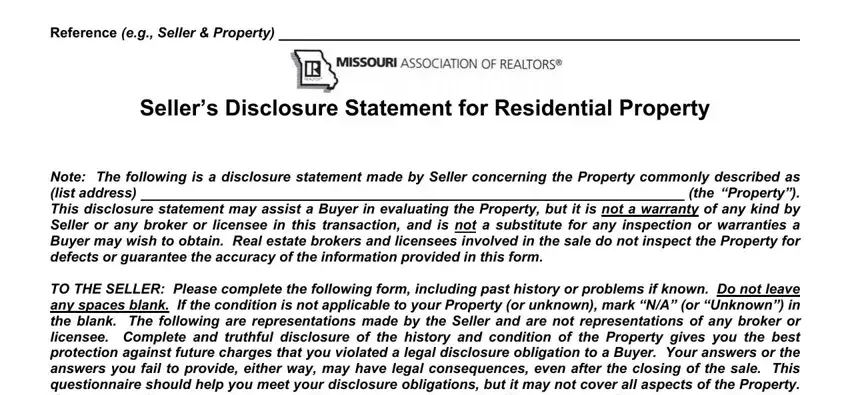 real estate disclosure form completion process shown (portion 1)