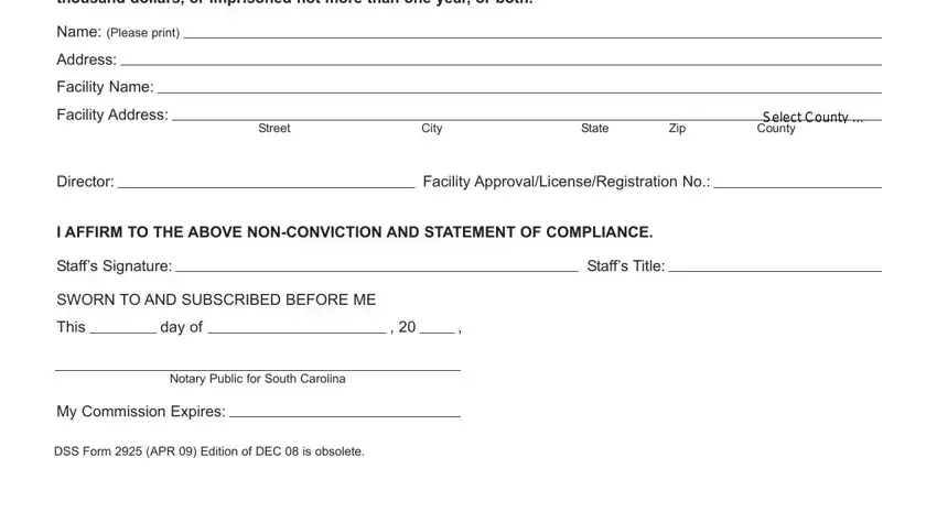 Stage number 1 for submitting sc dss form 2925