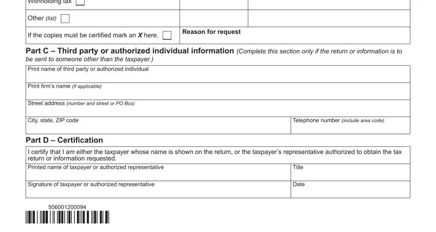 Step # 2 of filling in return your request
