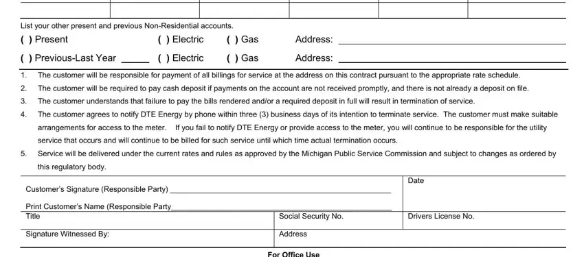 Step # 5 for filling out dte non residential online