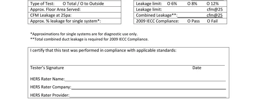 Stage number 2 of completing duct light test report format