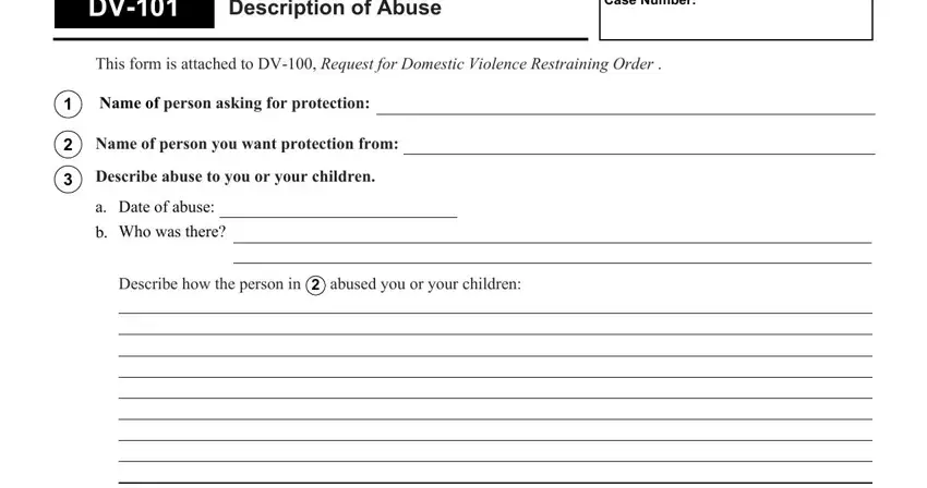 Part no. 1 for filling out dv101