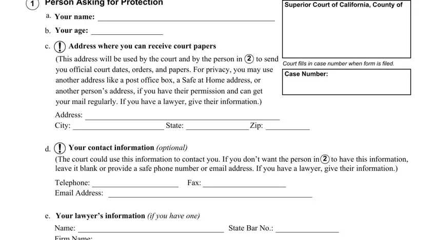 Completing segment 1 of california restraining order in