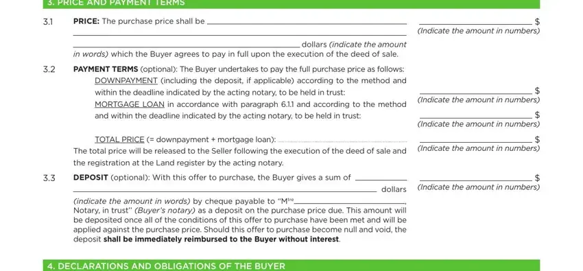 Filling in section 3 of duproprio offer