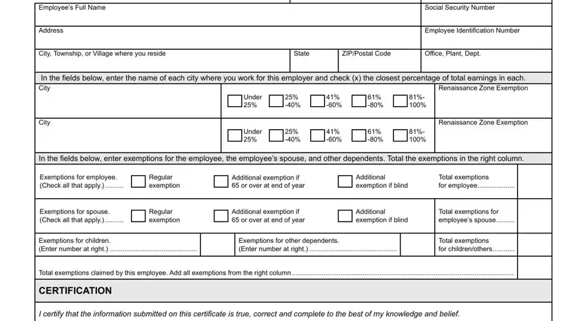 Filling out part 1 of dw 4 form