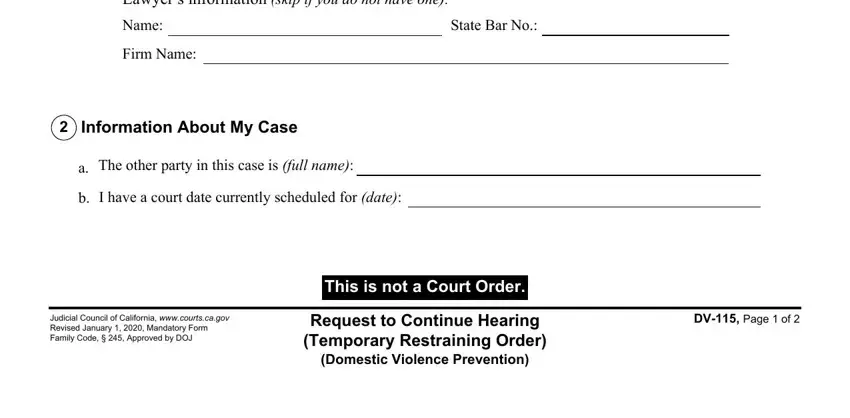 Firm Name, Lawyer s information skip if you, and The other party in this case is inside 115 form template