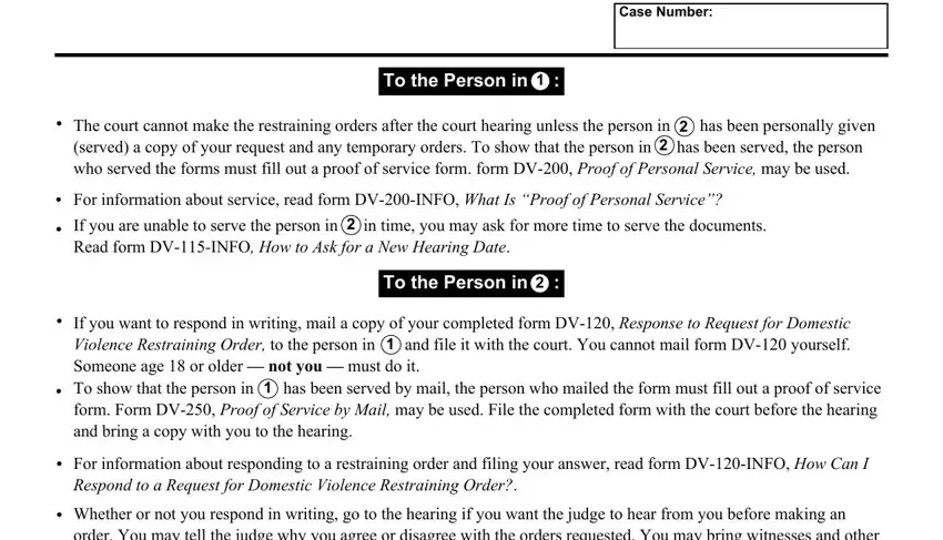 The court cannot make the, For information about service, and To the Person in in dv109