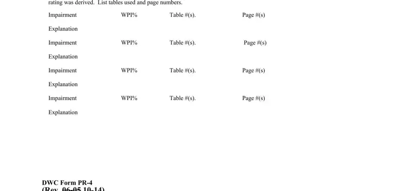 Impairment, Impairment Rating Report the whole, and WPI of form pr 4