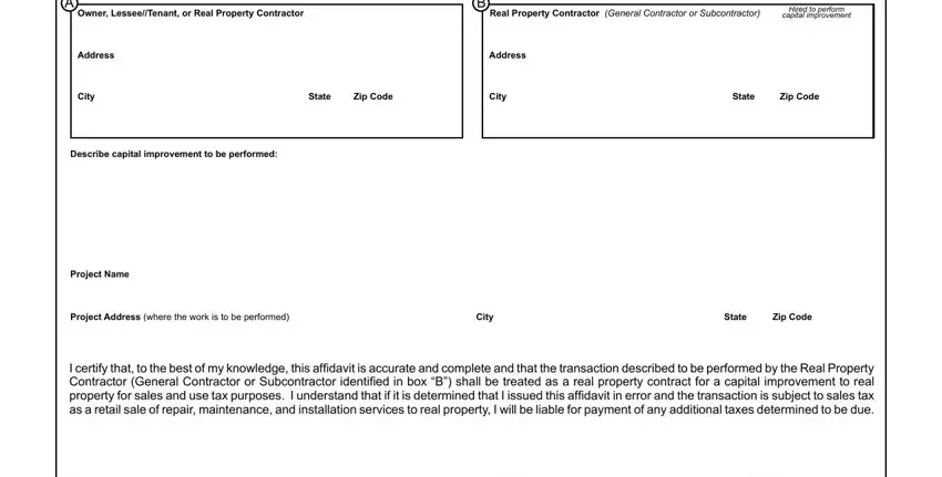 Completing section 1 in affidavit capital improvement