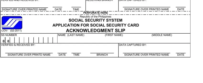 Step no. 3 for completing ss form e 6 acknowledgment stub