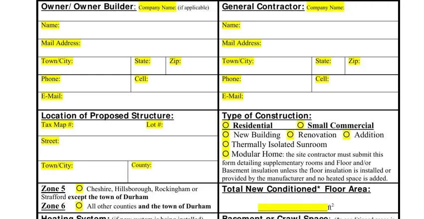 Completing section 1 of nh energy code