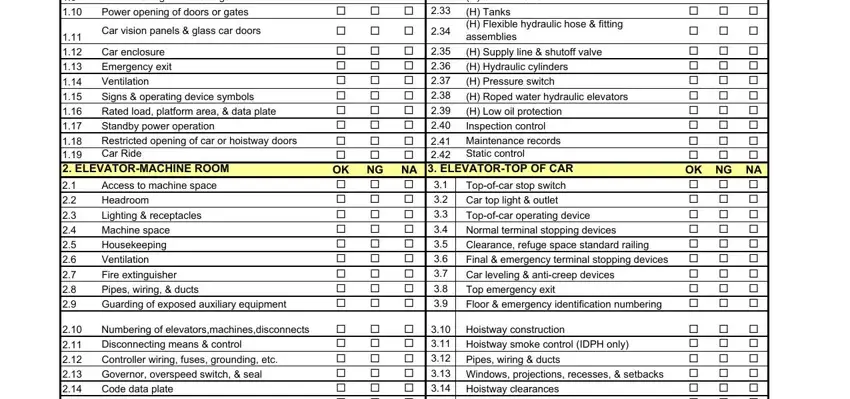 Learn how to complete Elevator Inspection Checklist Form stage 2