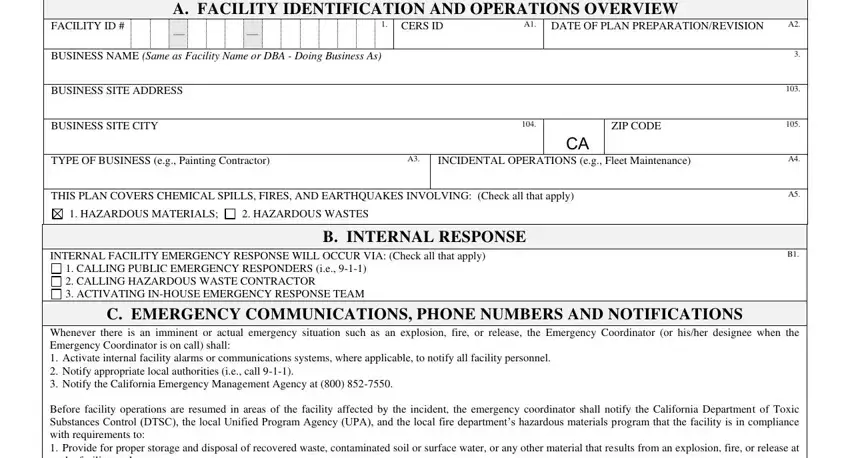Stage number 1 for filling in cers emergency response plan template