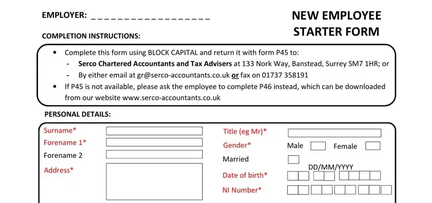 Stage # 1 of filling out salpn employer template