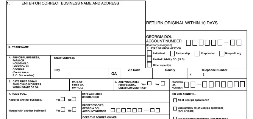 Stage no. 1 for filling out georgia employer