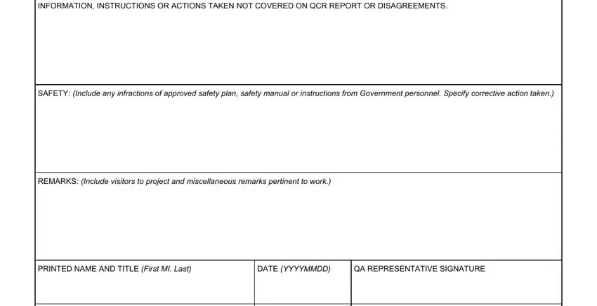 INFORMATION INSTRUCTIONS OR, QA REPRESENTATIVE SIGNATURE, and PRINTED NAME AND TITLE First MI of Eng Form 2538 2