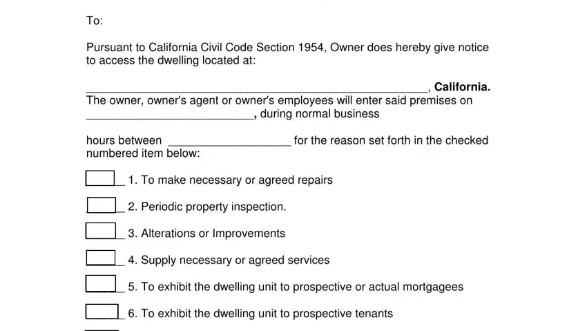 Writing section 1 of 24 hour notice enter dwelling