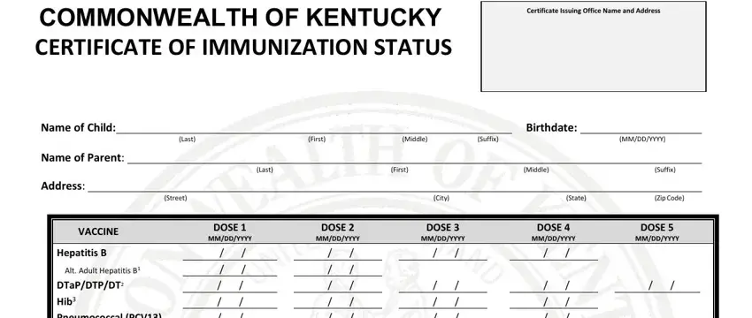 Stage no. 1 in completing kentucky certificate create