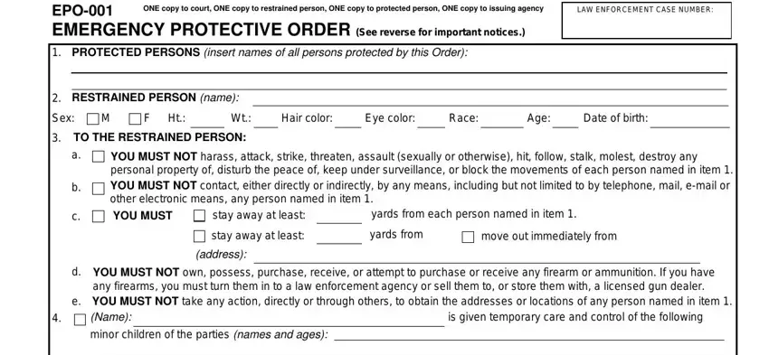 Part no. 1 of filling out epo order