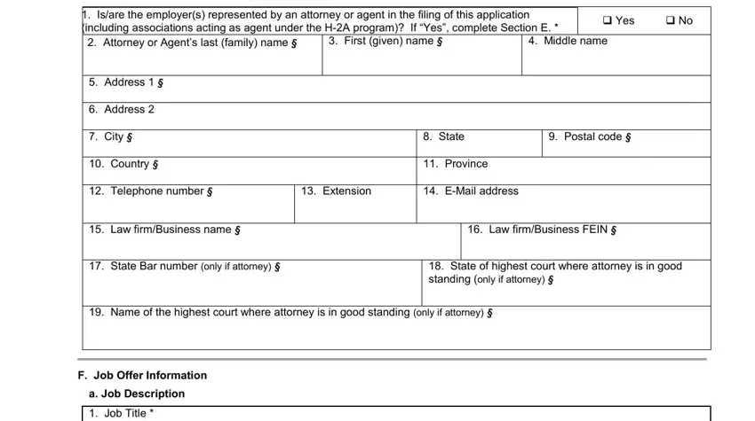 Extension, State Bar number only if attorney, and Yes  No inside omb