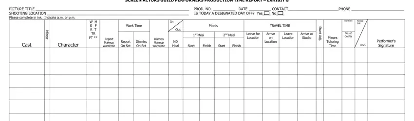 Part number 1 for filling in exhibit g form