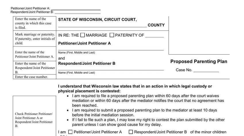 Step number 1 for completing wi parenting plan