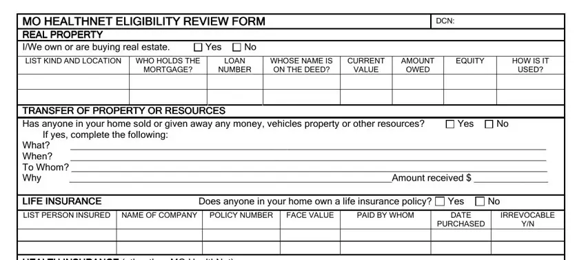 Completing part 5 of mo health net division of assets form