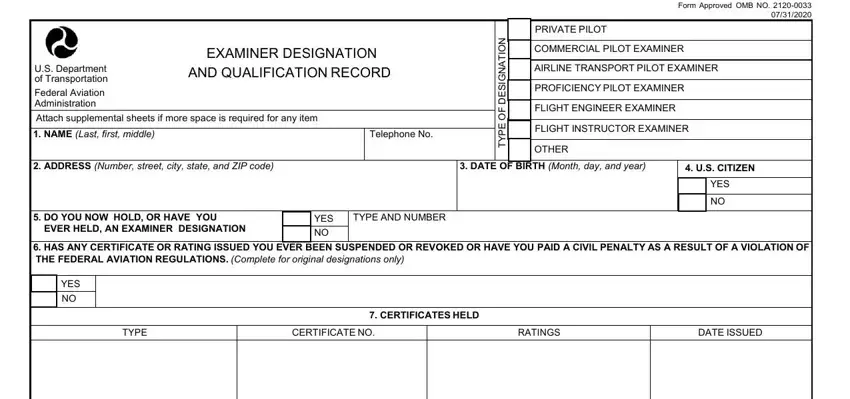 Step # 1 of filling out examiner date act