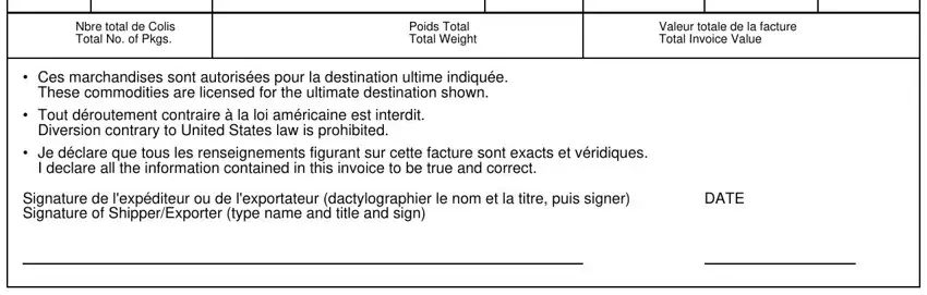 Nbre total de Colis Total No of, Je déclare que tous les, and Signature de lexpéditeur ou de inside facture pro format