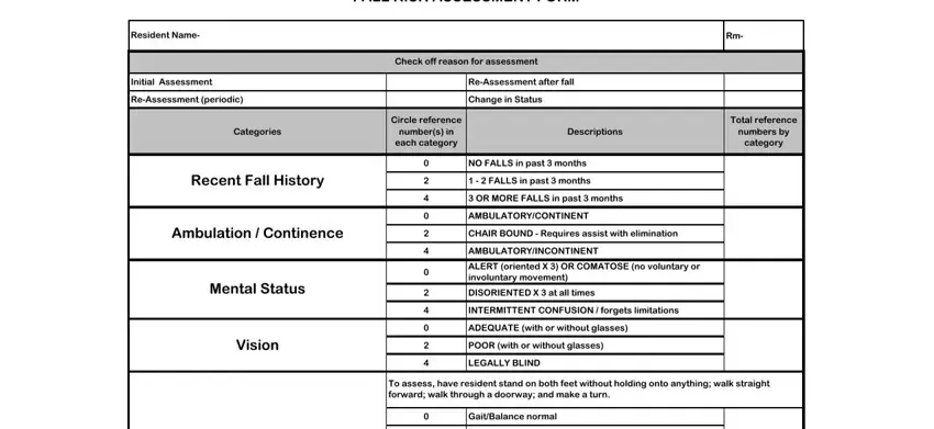 Stage no. 1 of completing fall risk form