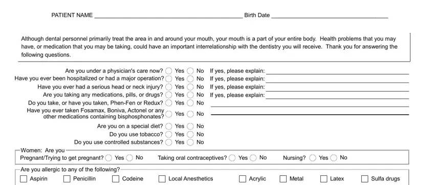 Writing segment 1 of online medical history forms