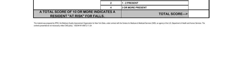 Filling out section 3 in fall risk form
