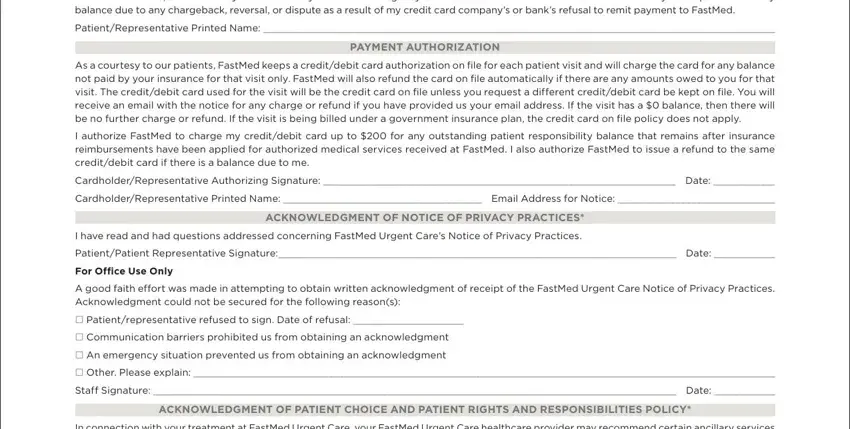 At the time of service FastMed, ACKNOWLEDGMENT OF NOTICE OF, and CardholderRepresentative inside thereunder