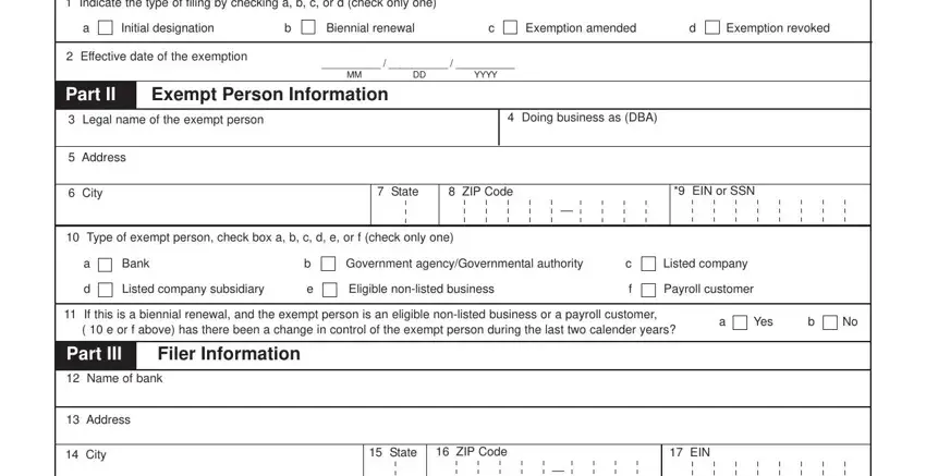 Completing section 1 of fincen form 110 designation of exempt person