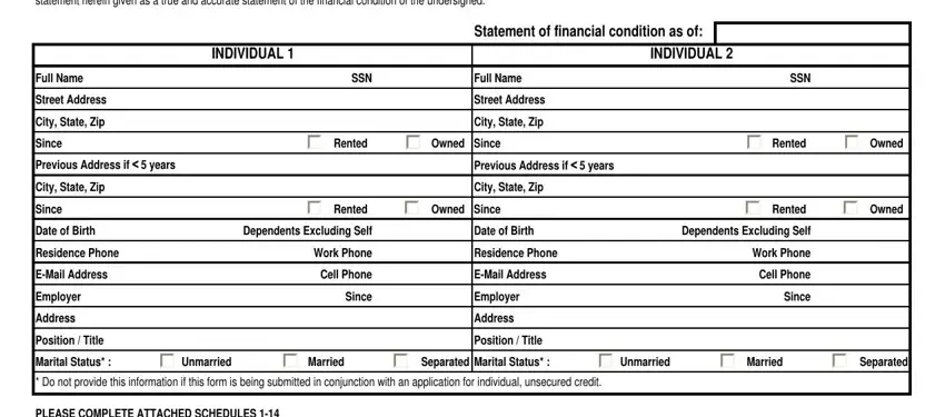 Completing section 1 in national bank personal financial statement