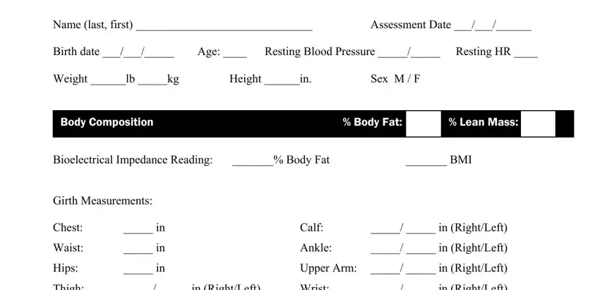 Step no. 1 for completing fitness test template