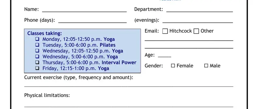Find out how to fill out fitness class registration form stage 1