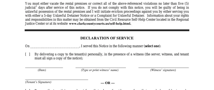 Completing section 1 in 5 day notice to vacate california