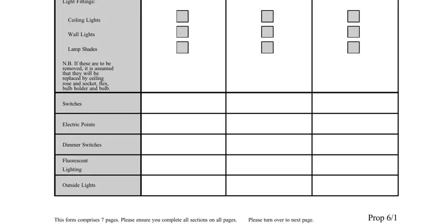 Completing section 2 in fixtures and fittings list template