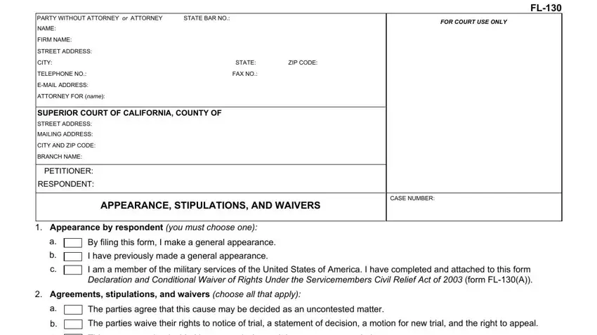 Step number 1 of submitting ca fl 130