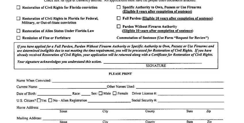 Completing section 1 in application for clemency