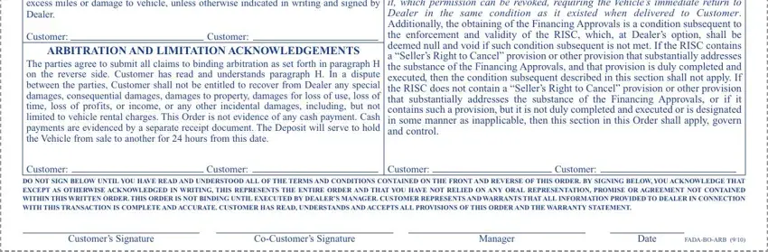 Customer, Customer, and The parties agree to submit all in florida vehicle buyers order