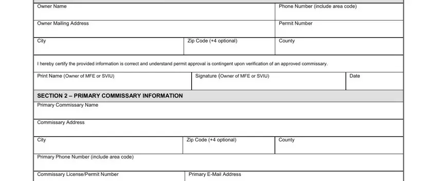 Step # 1 for completing dept of ag fillable pdf for commissary