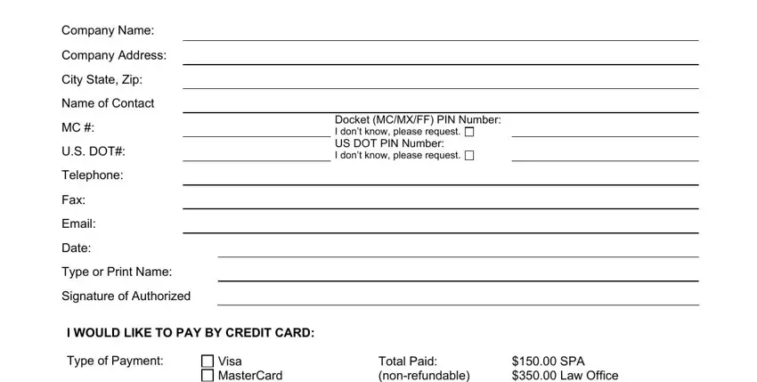 Filling out section 1 of passenger authorization form trucking