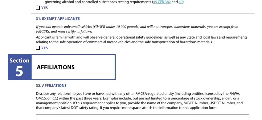 Applicant is familiar with and, AFFILIATIONS, and Section inside op 1 form