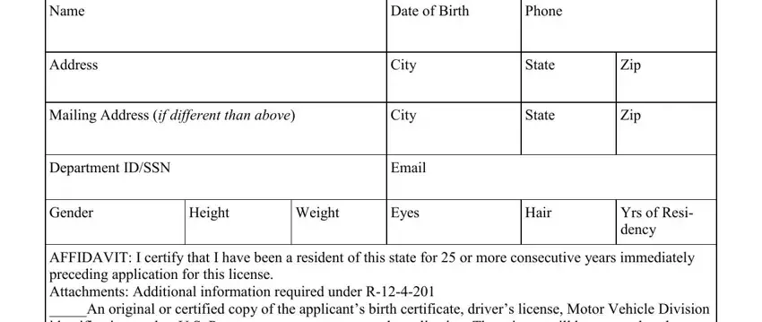 Step number 1 of filling out arizona game and fish pioneer license