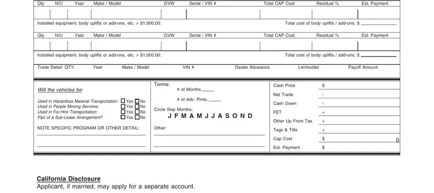 GVW, Total cost of body uplifts  addons, and Serial  VIN in credit ford creditor