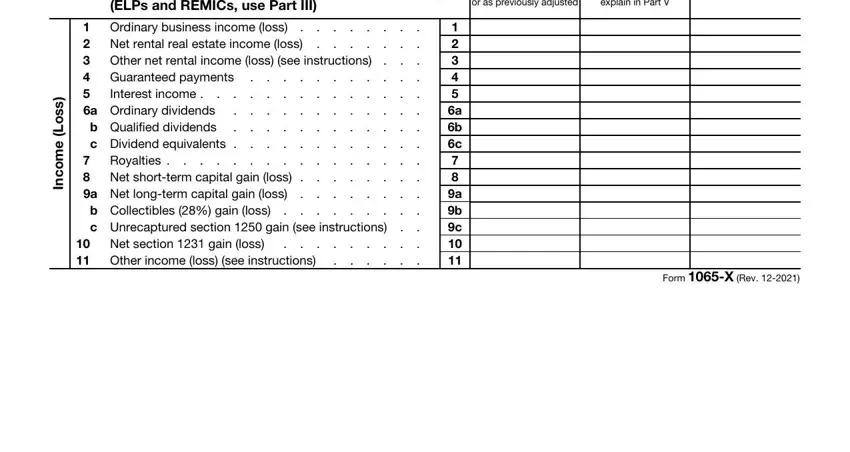 Interest income, Ordinary business income loss, and AAR Items for Partnerships Filing of Form 1065X