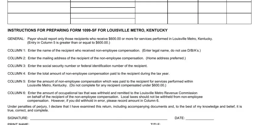PRINT NAME  TITLE, PRINT NAME  TITLE, and PRINT NAME  TITLE of louisville metro 1099 sf